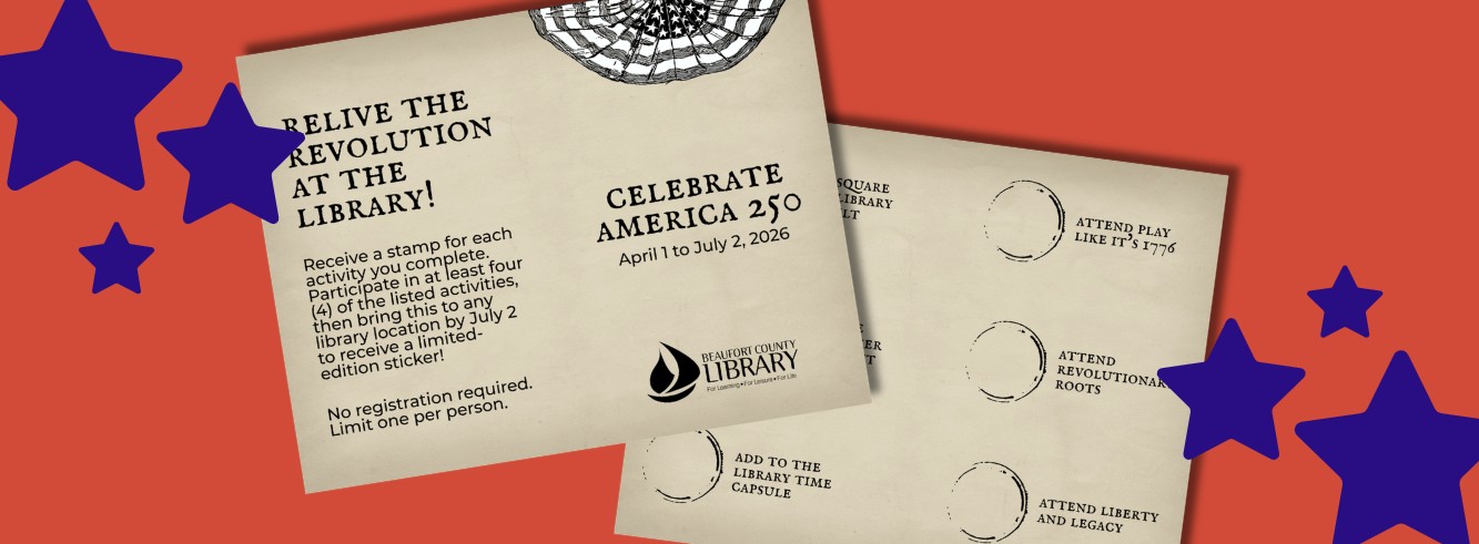 Celebrate America 250 activity booklet on red background with blue stars