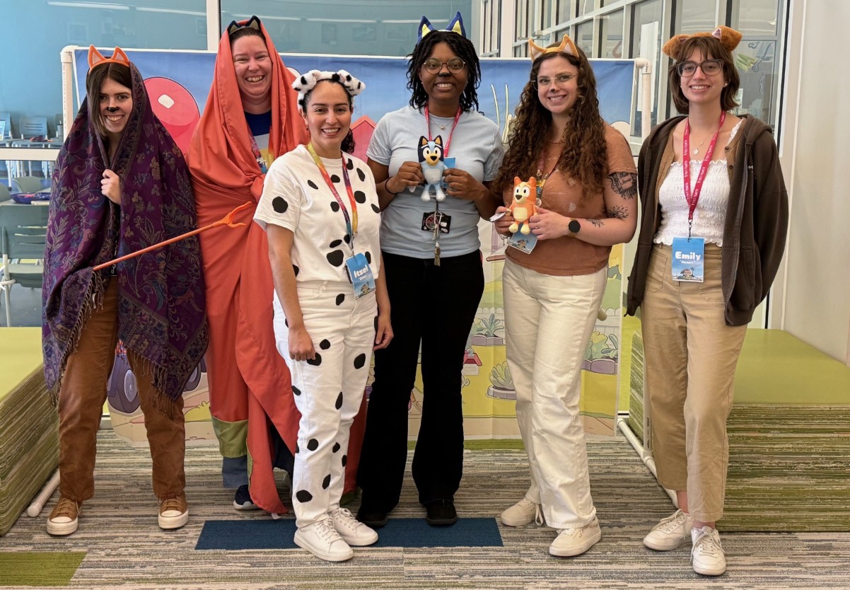 Bluffton Library staff dressed in costumes for an event.