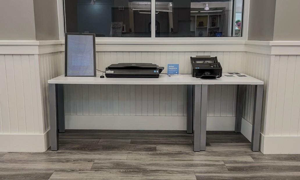 Photo of self-service station shown at the Bluffton Branch Library.